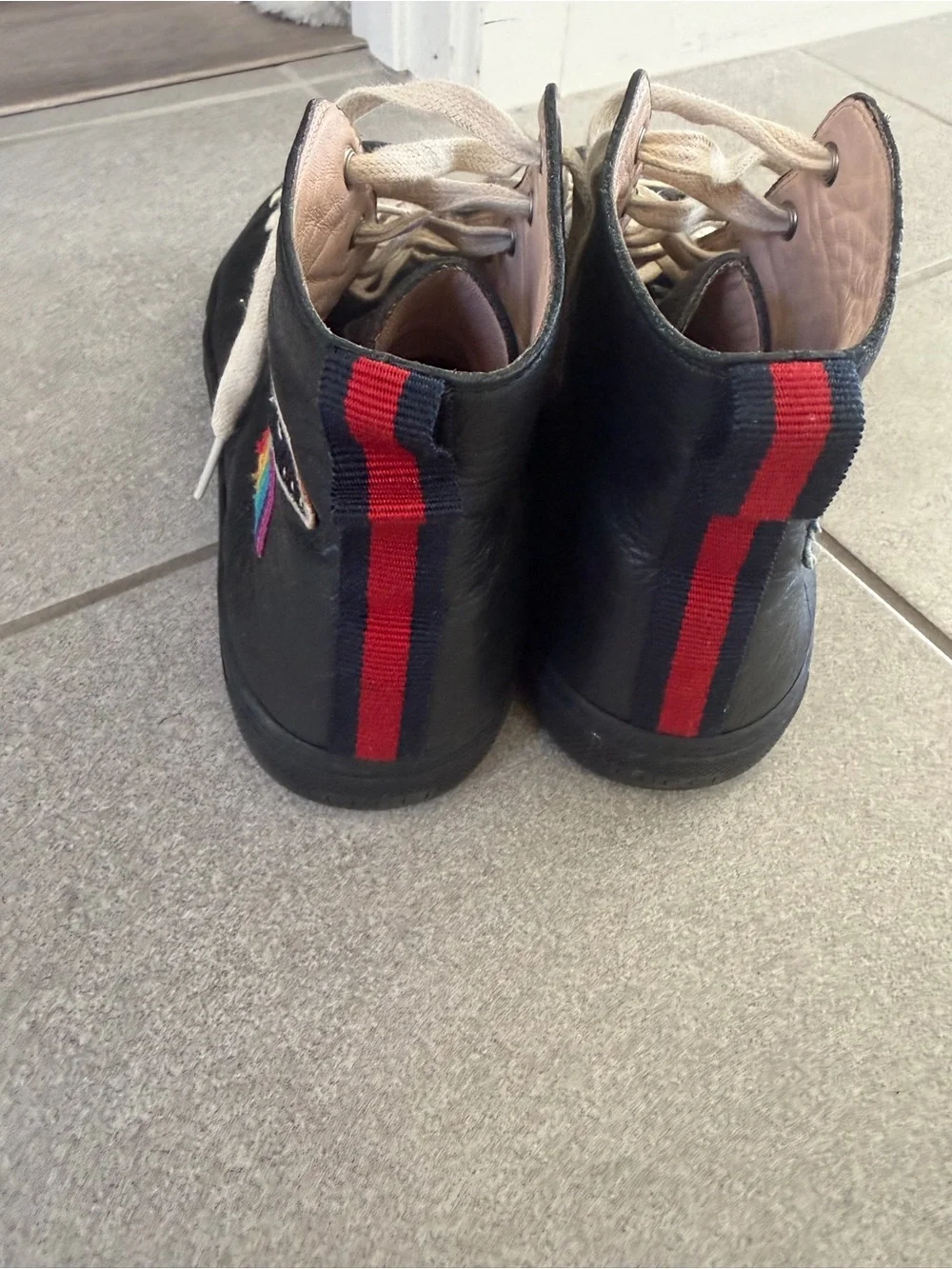 Gucci Black leather High-Top Leather Sneakers embroidered - Men - Gucci size 8
